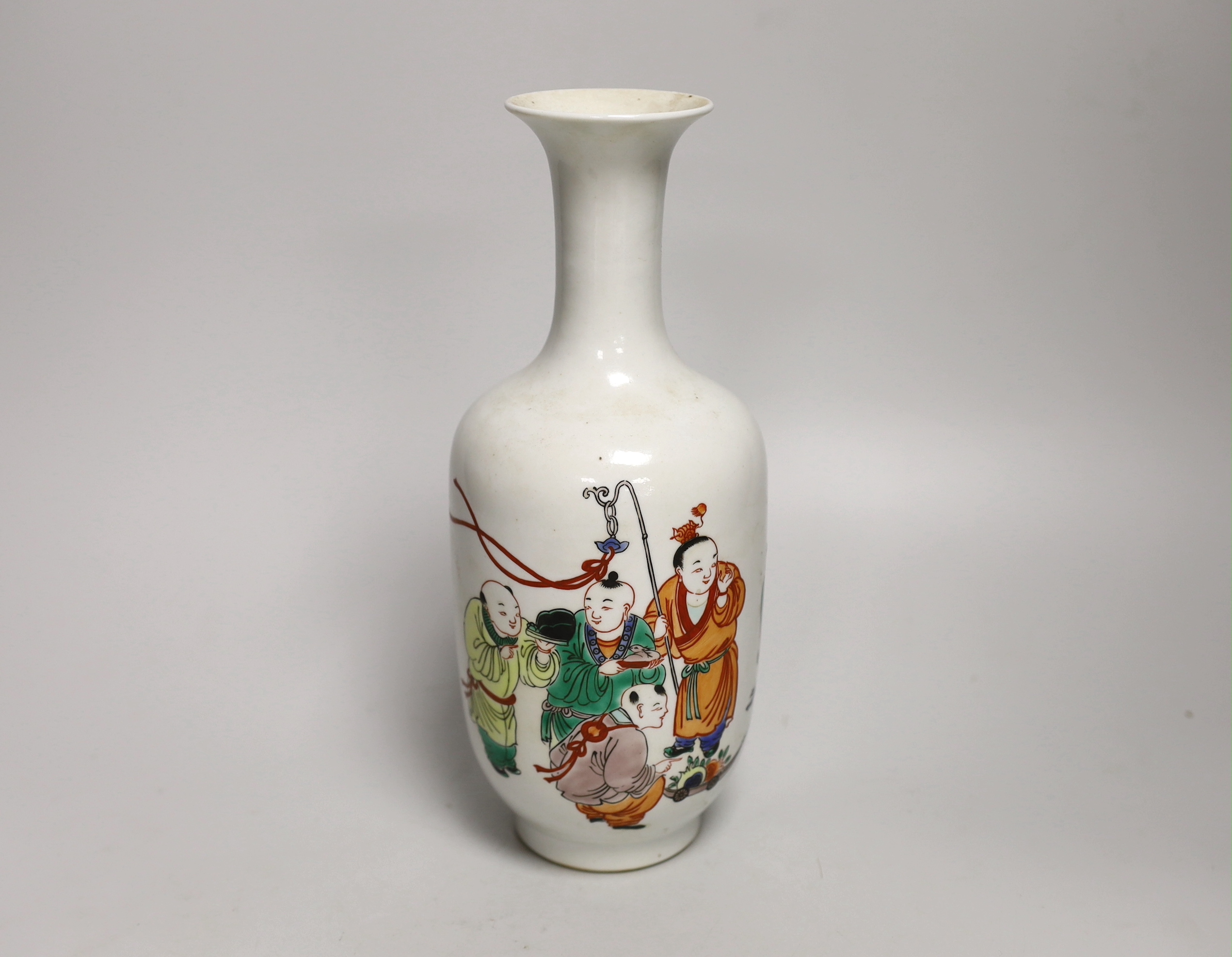 A Chinese famille verte ‘boys’ vase, 25cm high